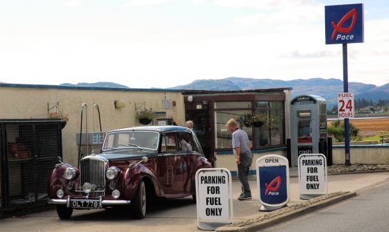 The filling station is just across the road from the shop and sells both petrol and diesel.